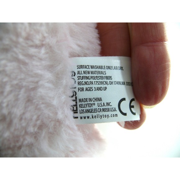 KellyToy Pink Bunny Rabbit Plush 12" plaid bow floppy ears - Picture 6 of 8